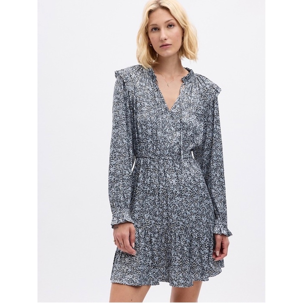 Gap 2023 split neck tiered mini dress navy white floral mini dress satin medium
